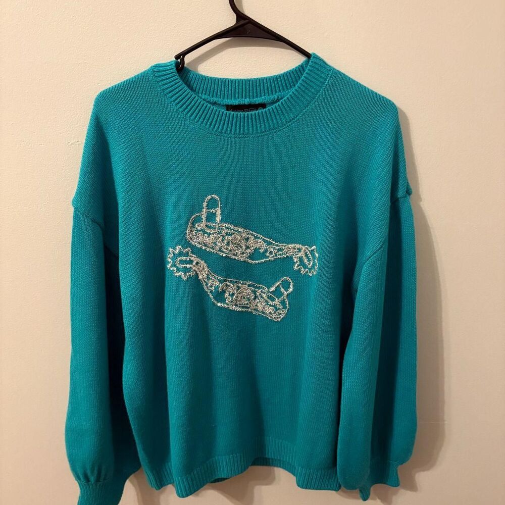 Sterling Kreek Turquoise Spur Embroidered Knit Sweater